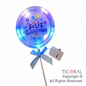 CAKE TOPPER FELIZ CUMPLEAOS CIRCULO MOO CELESTE CON LUZ X 1